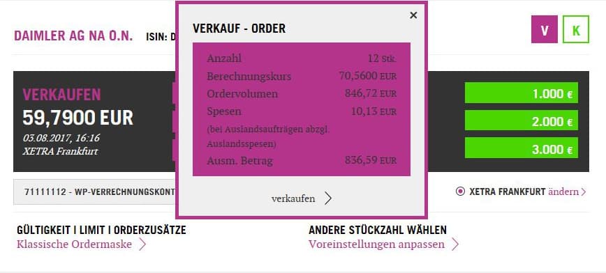 One-Click-Trading Verkauf